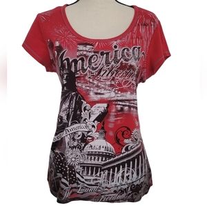 Red America Graphic Sequins Short Sleeve T-Shirt - Size L